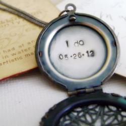 Locket Necklace Hand Stamped Secret Message - Wedding Keepsake Locket I Do